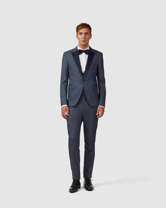 4 piece blue suit with jacquard rever