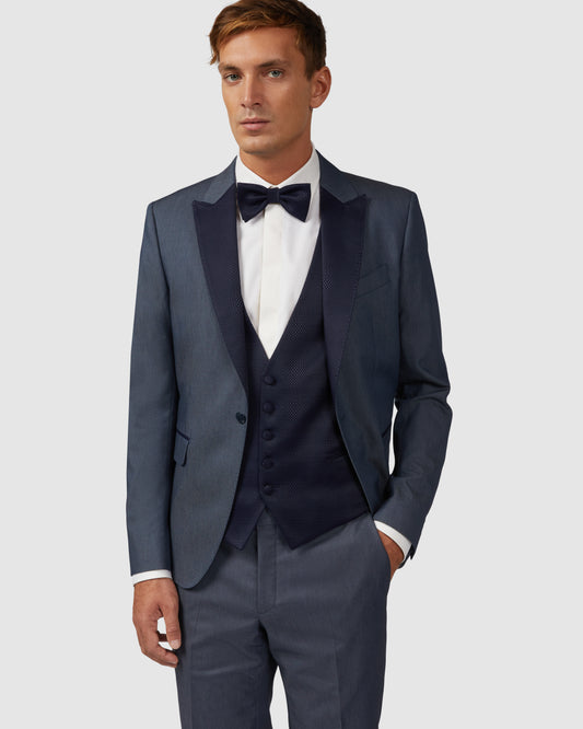 4 piece blue suit with jacquard rever