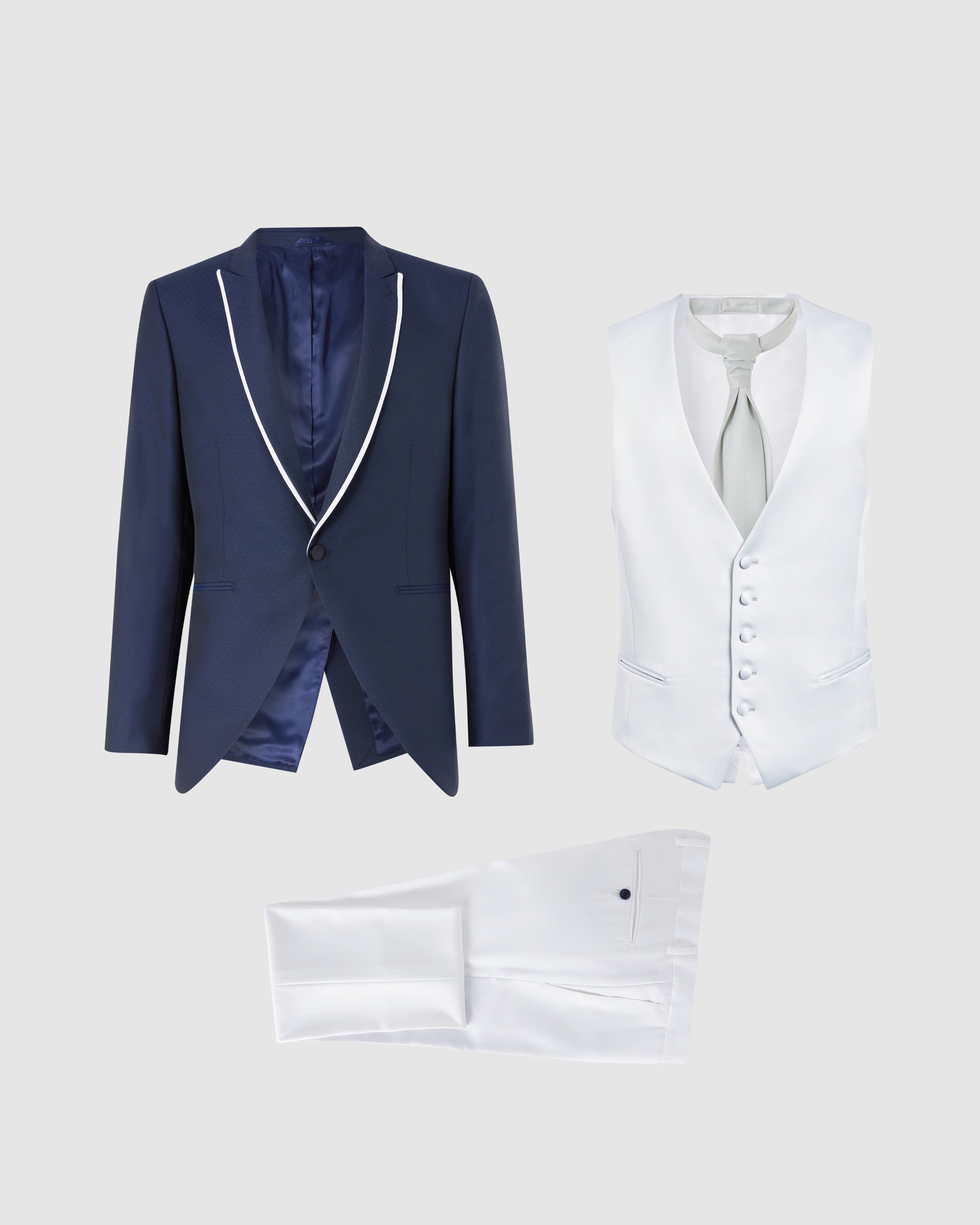 Completo 4 pezzi blu con rever con bordino contrasto