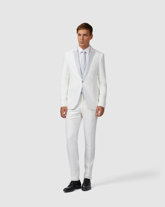 4 piece white suit with micro-patterned rever
