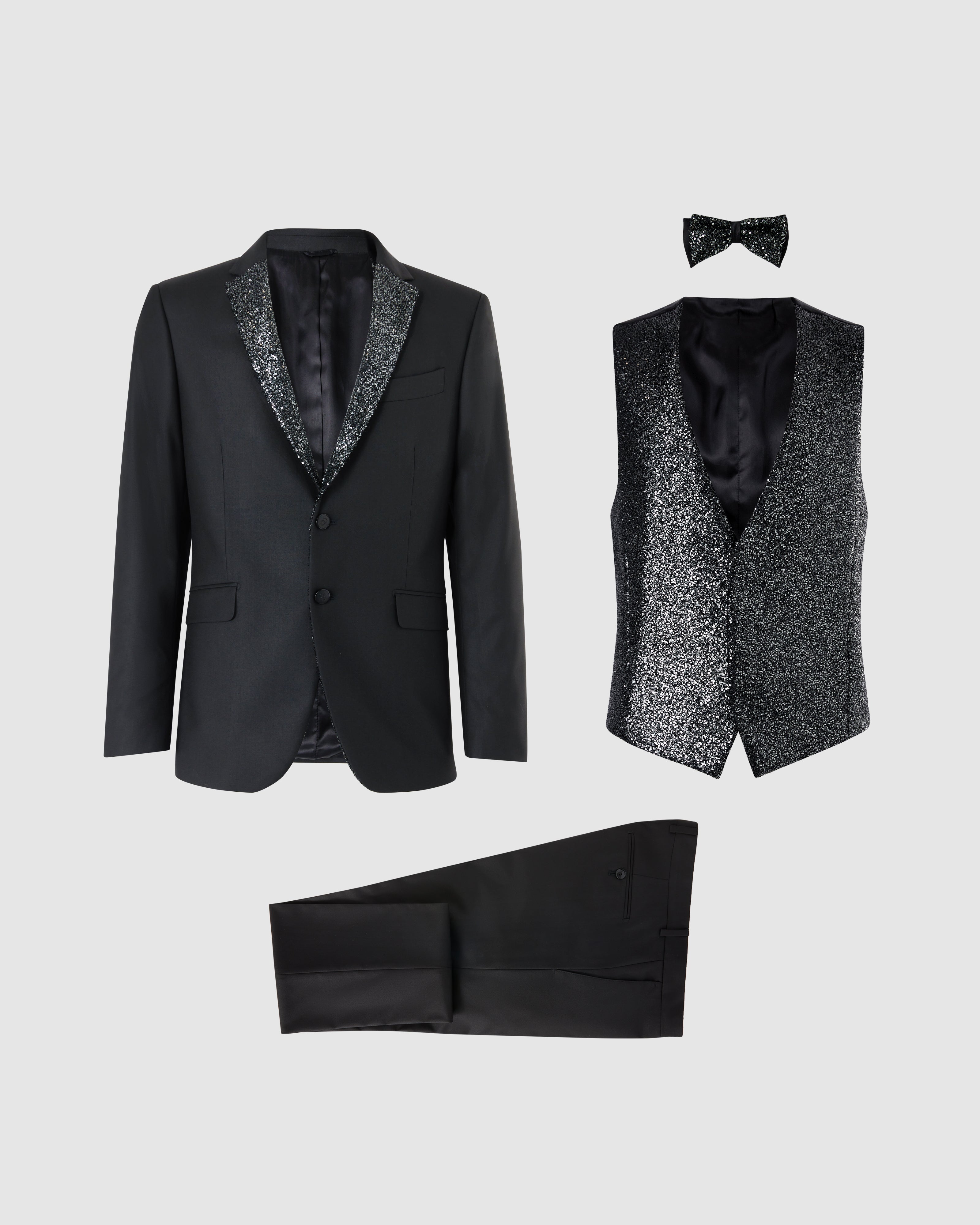 Completo 4 pezzi nero con rever paillettes