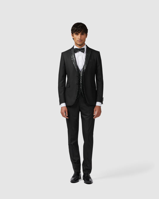 4 piece black suit with sequin rever