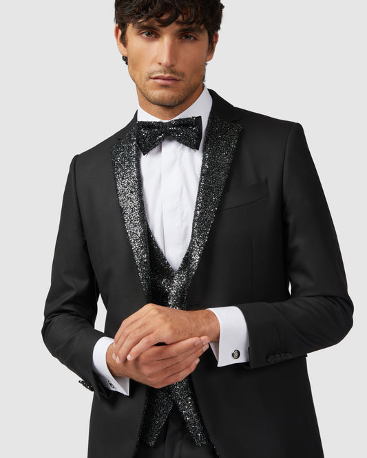 4 piece black suit with sequin rever