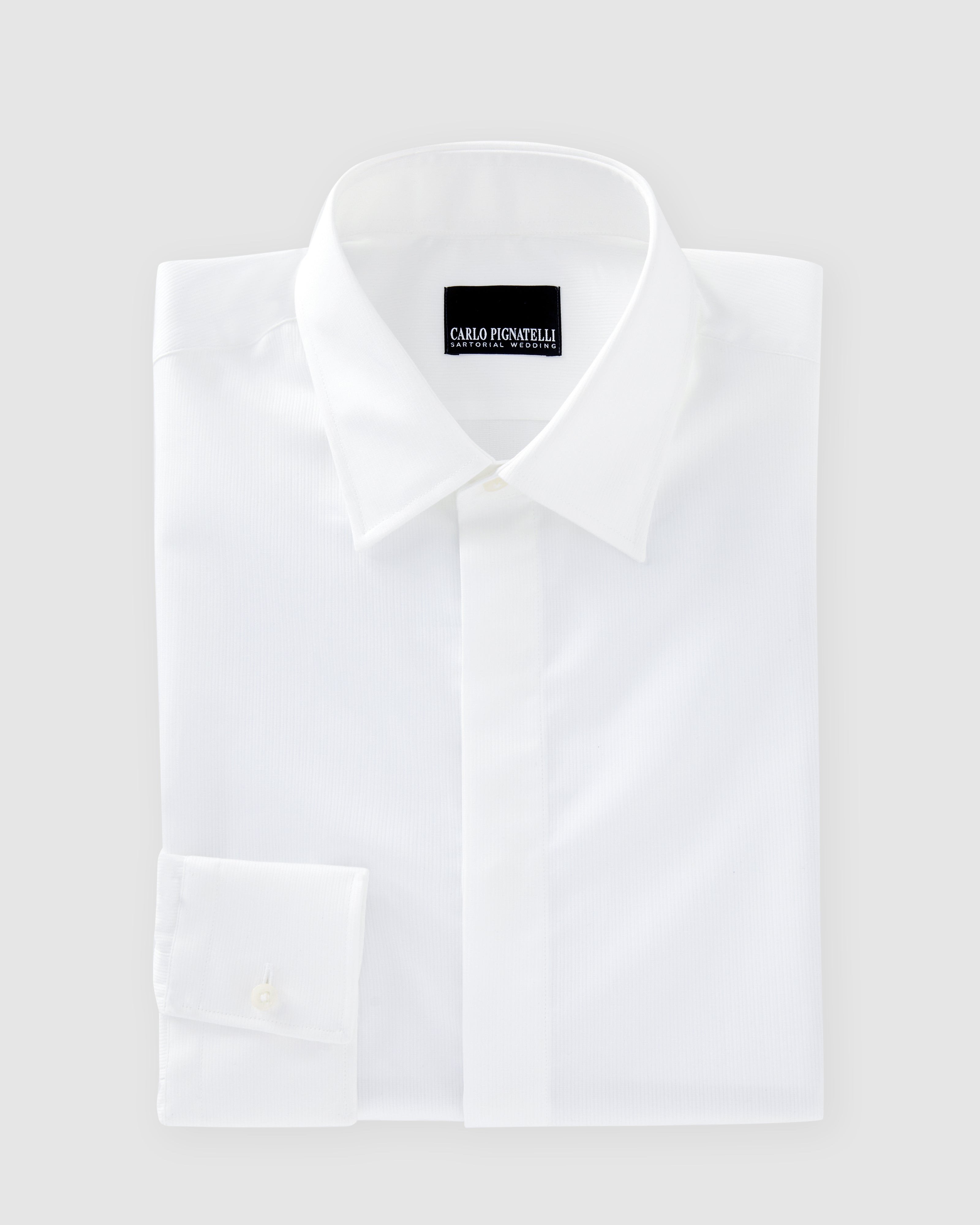 Camicia strutturata bianca di cotone con collo italiano