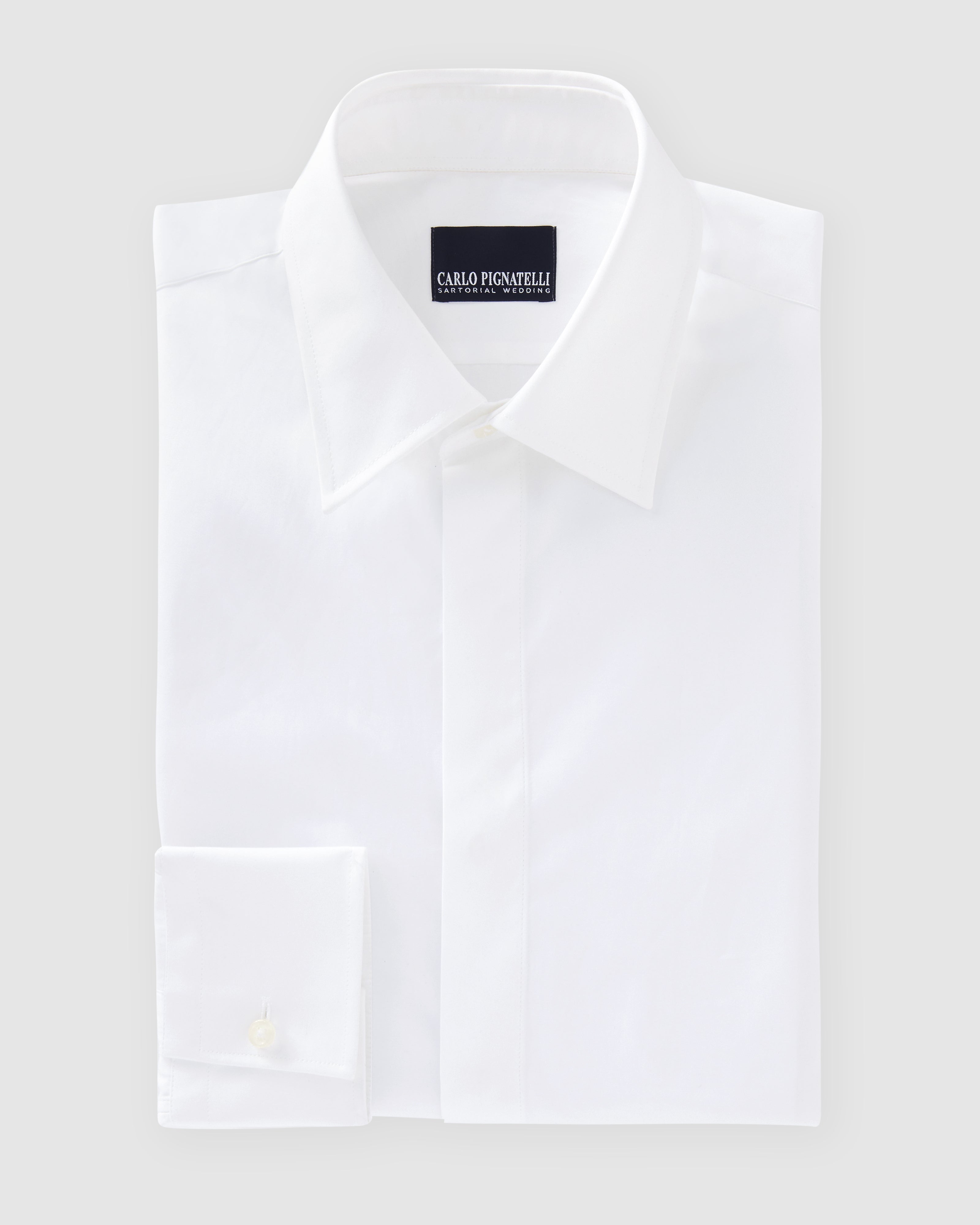 Camicia bianca in twill di cotone con collo italiano