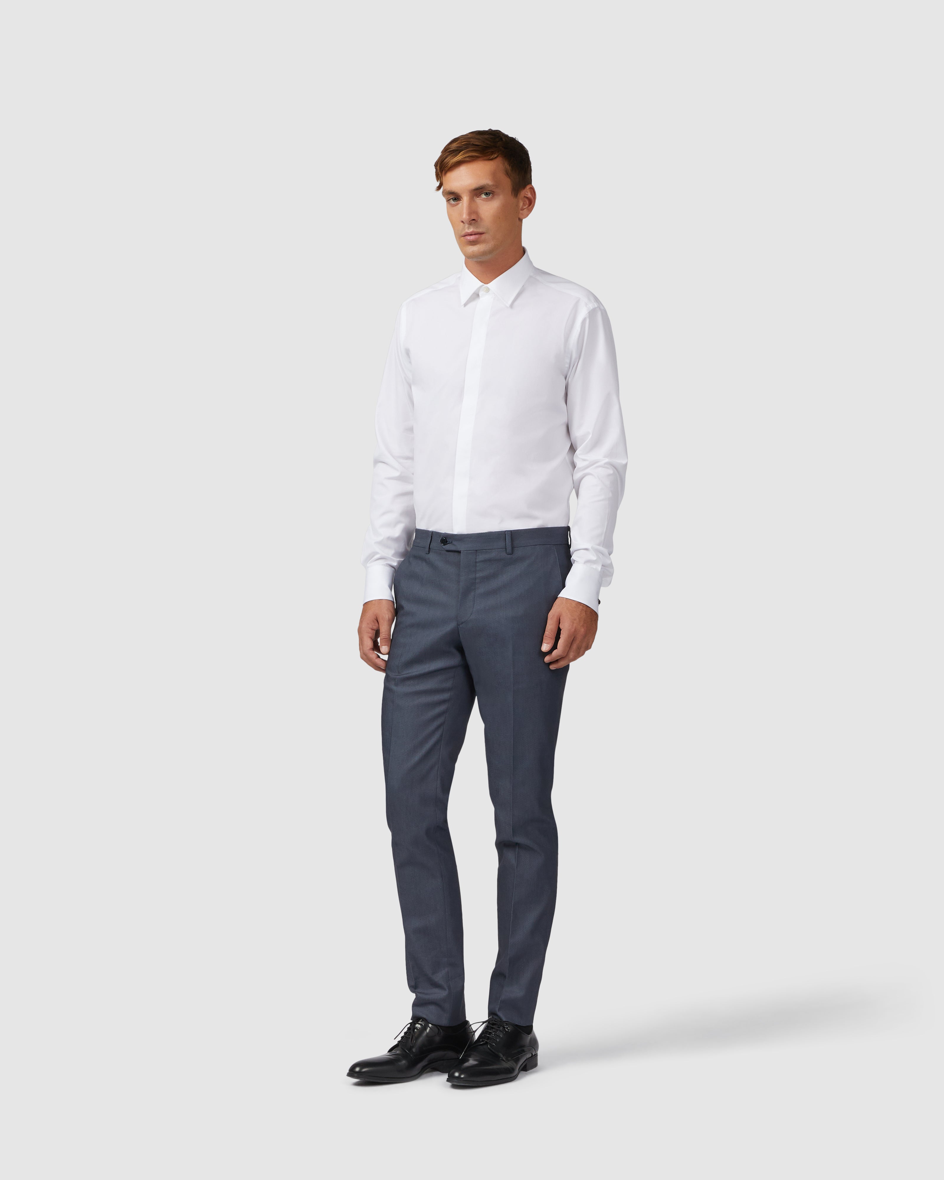 Camicia bianca in twill di cotone con collo italiano