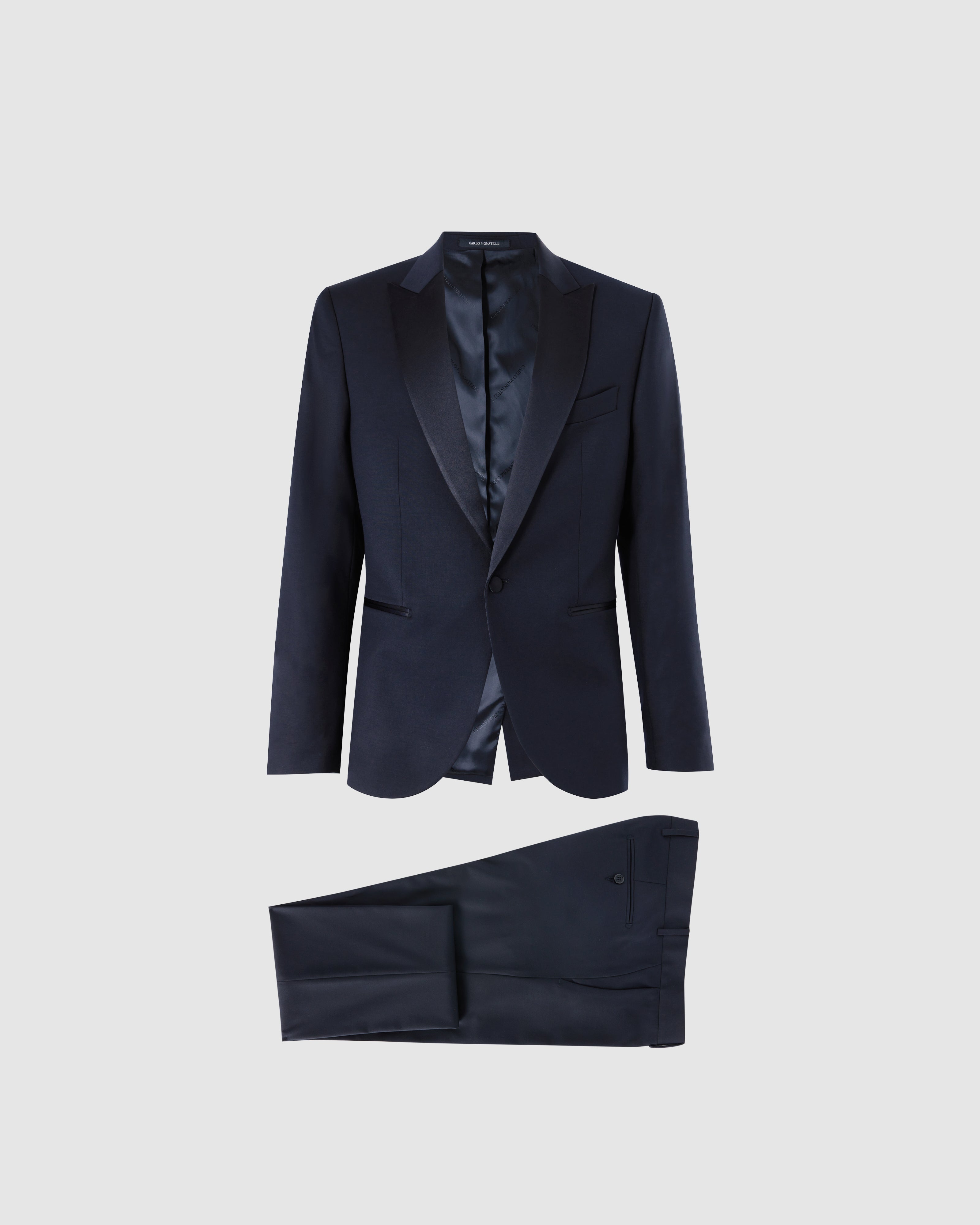 Abito smoking comfort blu con collo a lancia