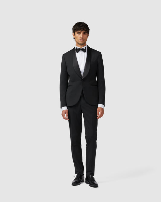 Black comfort tuxedo with shawl collar