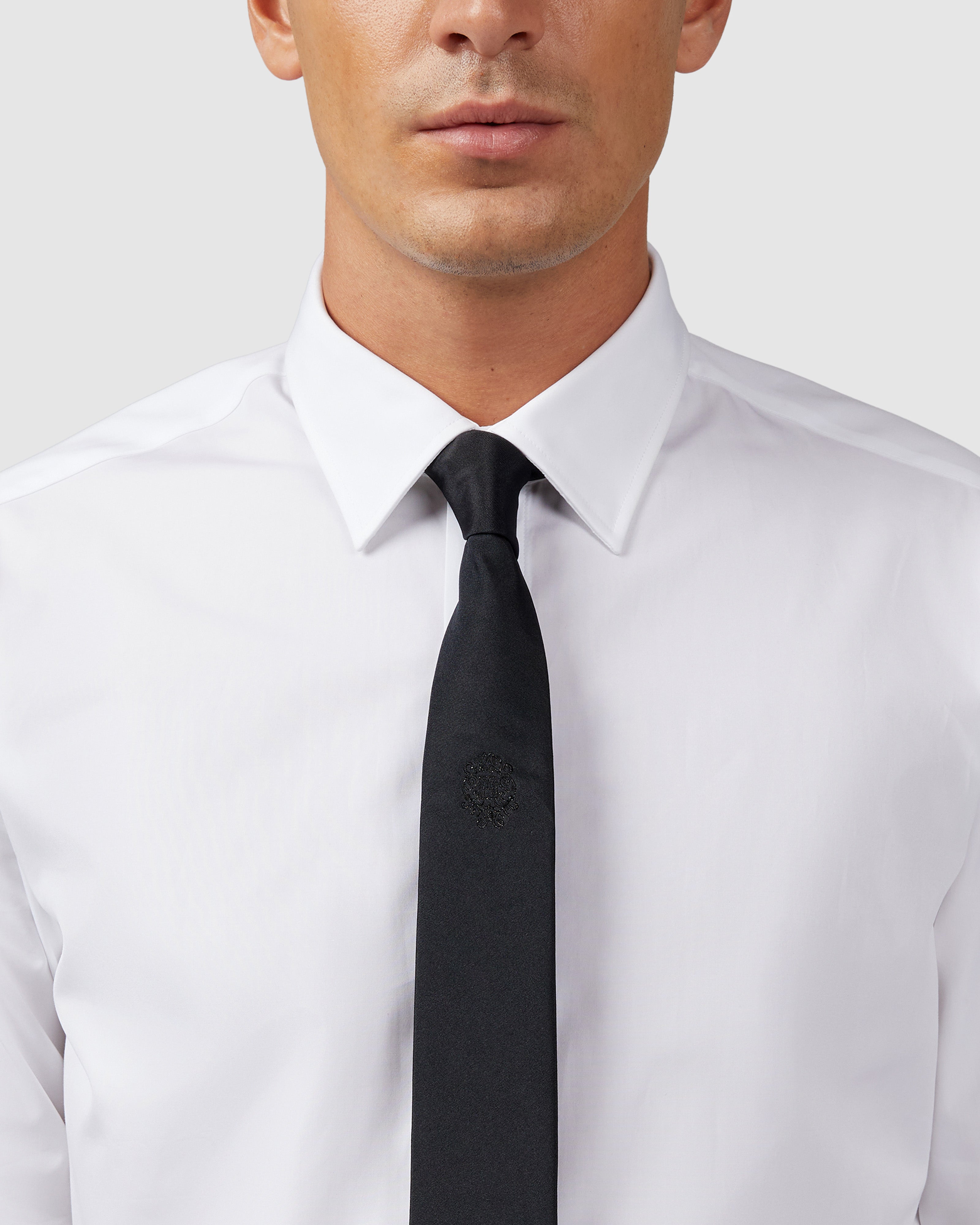 Black silk tie with logo