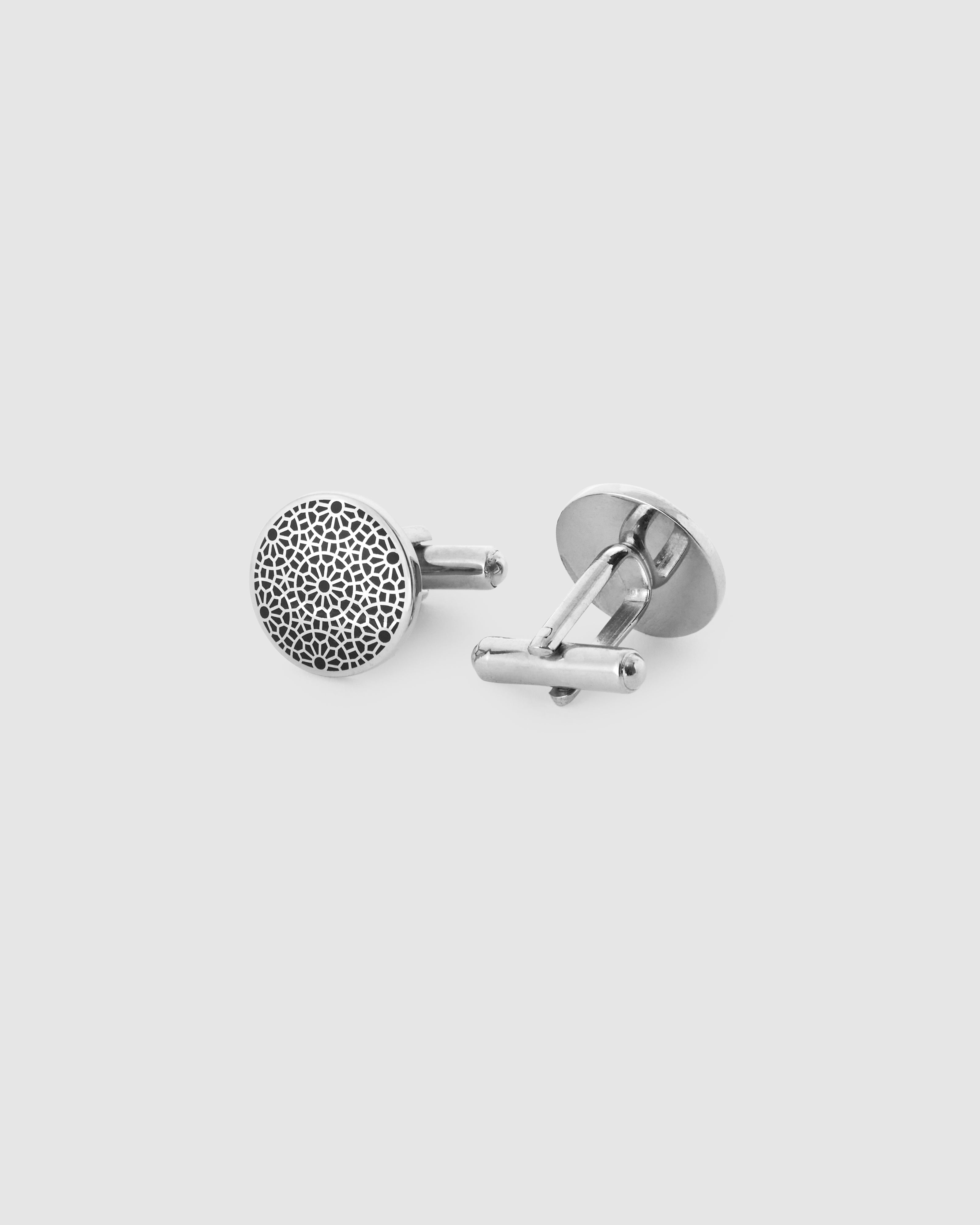 Boutons de manchette avec micro motif floral émaillé bleu