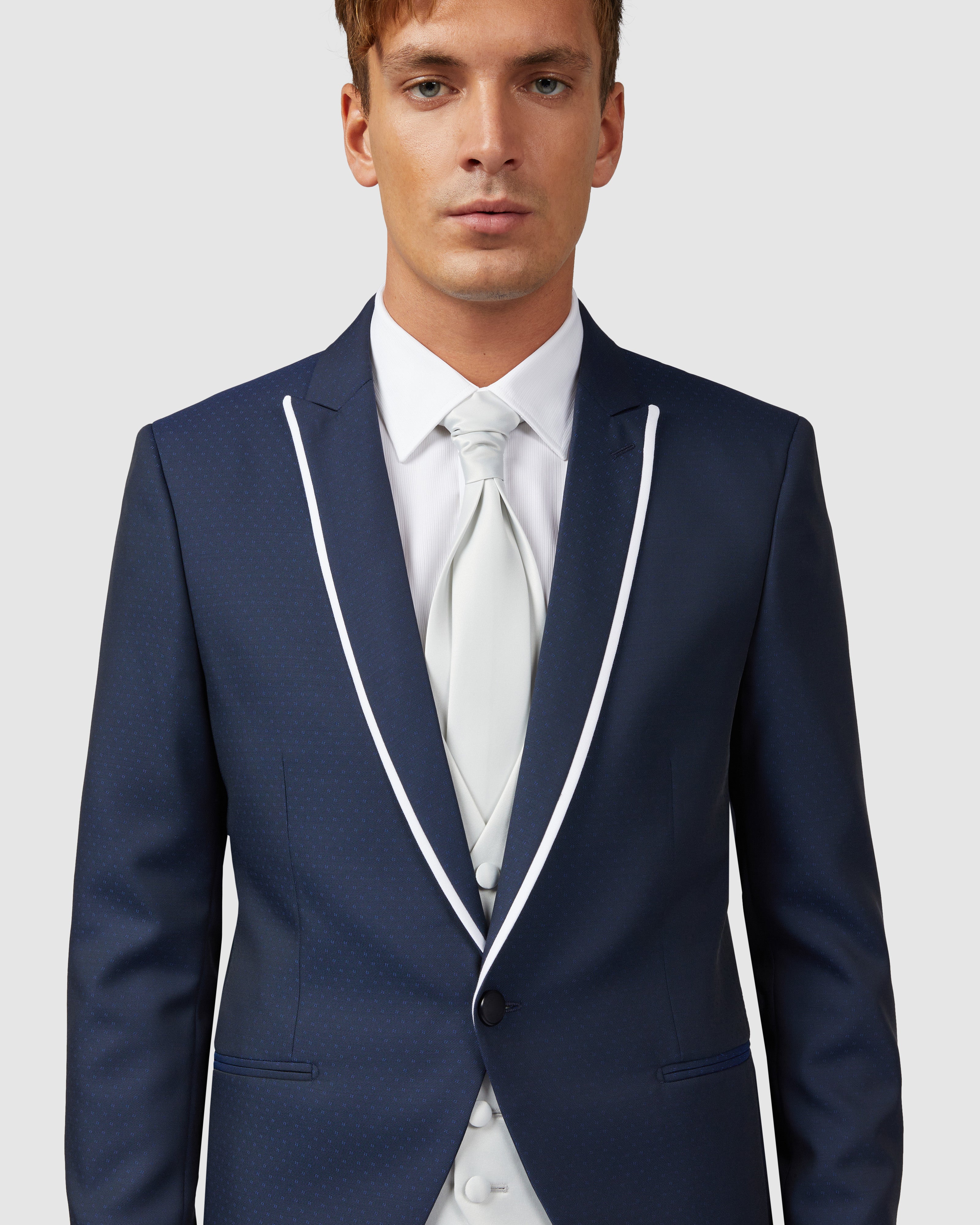 Completo 4 pezzi blu con rever con bordino contrasto