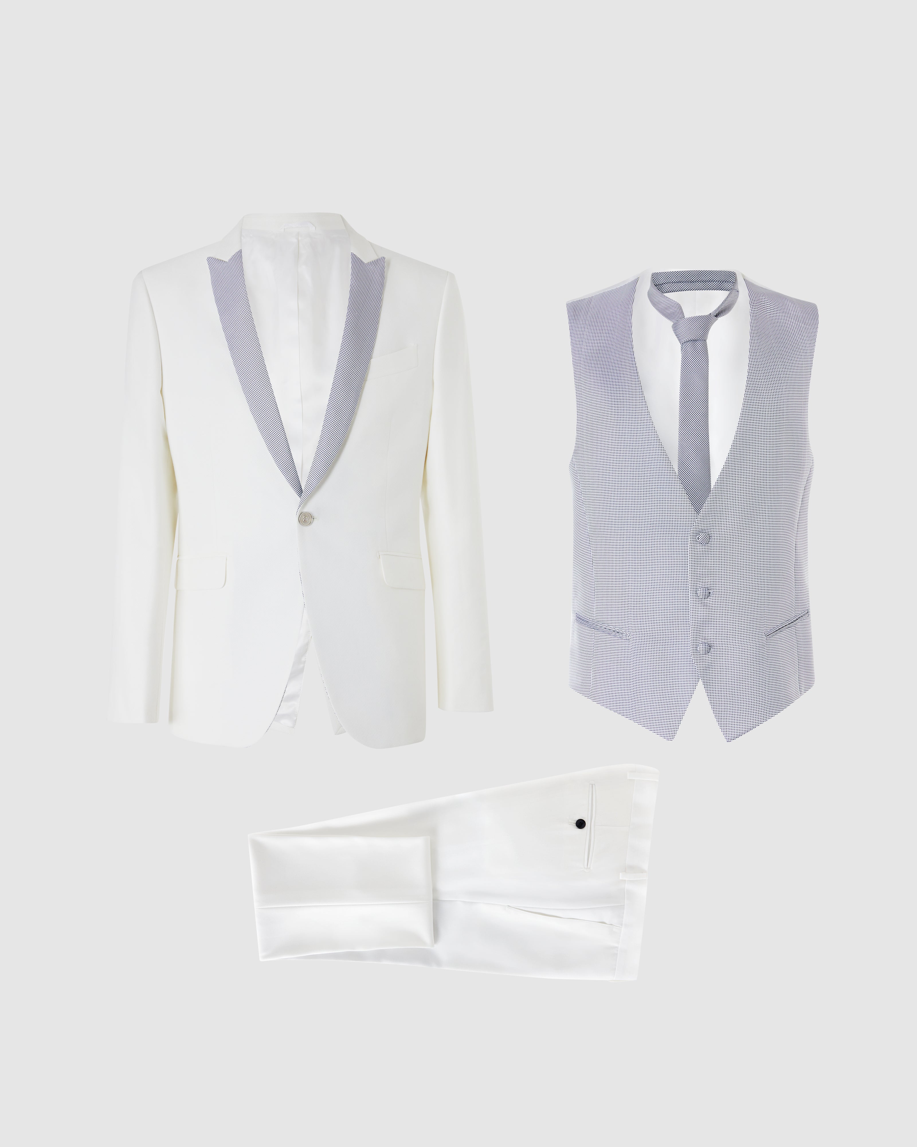 Completo 4 pezzi bianco con rever microfantasia