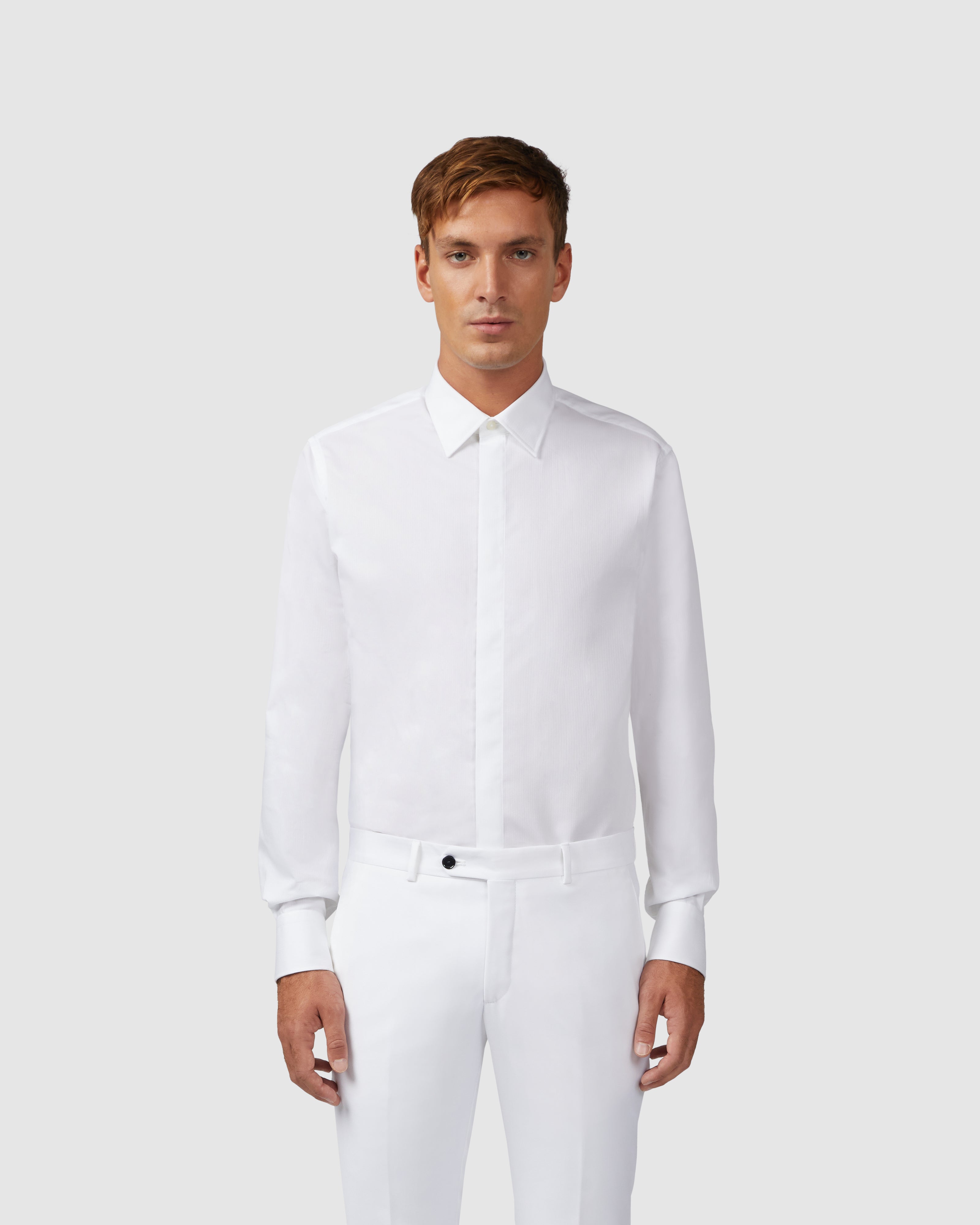 White cotton structured shirt with Italian collar