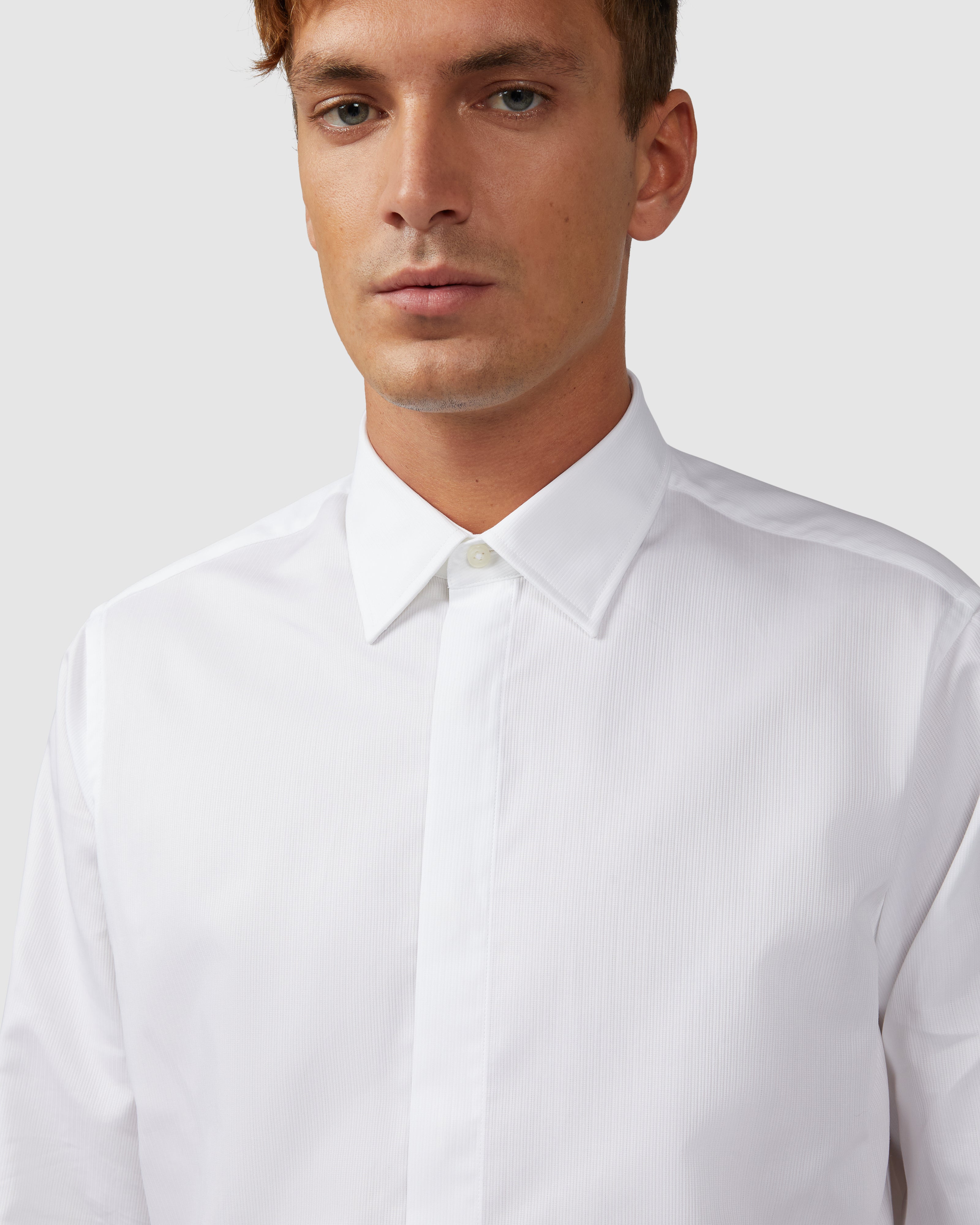 White cotton structured shirt with Italian collar