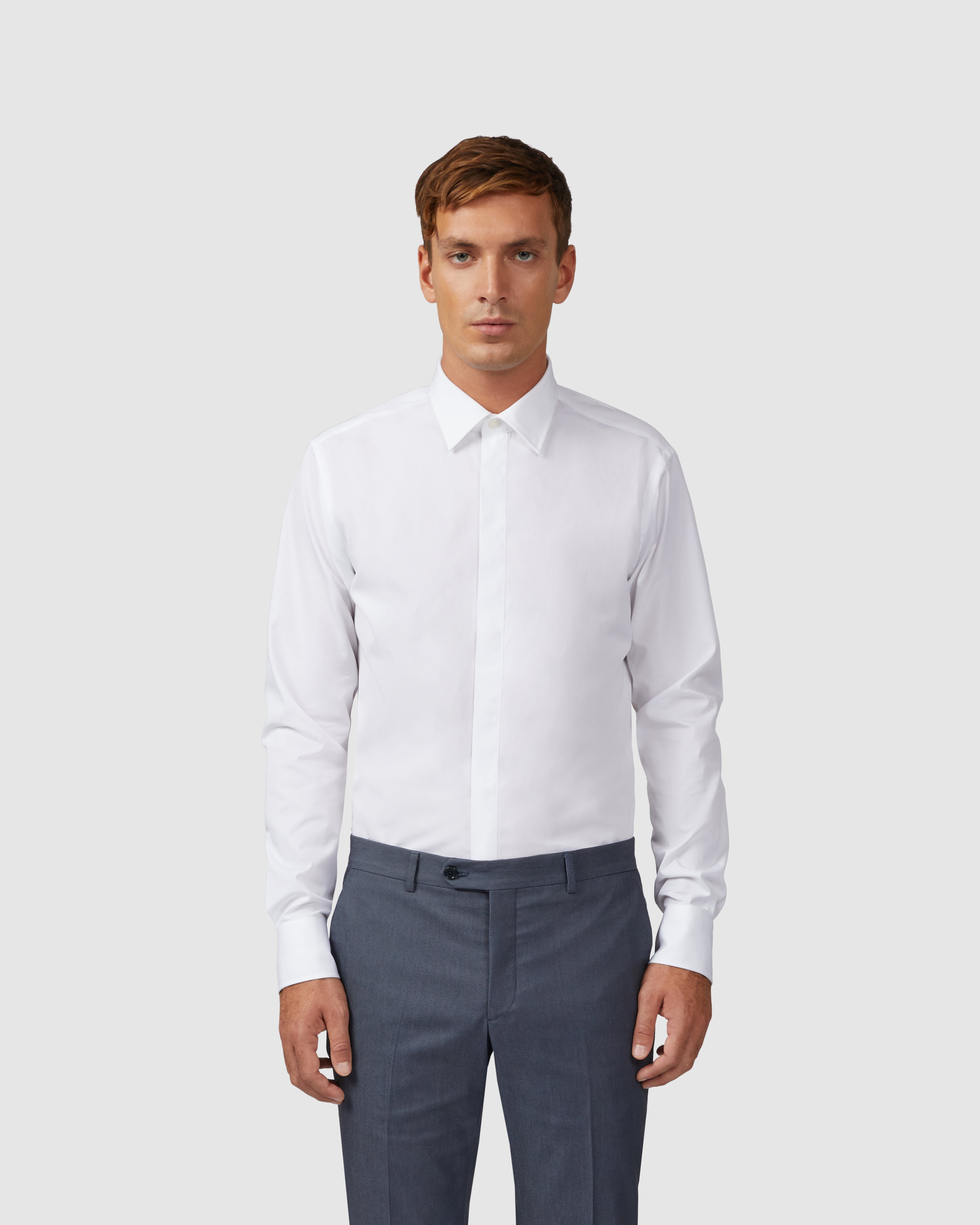 White cotton twill shirt with Italian collar