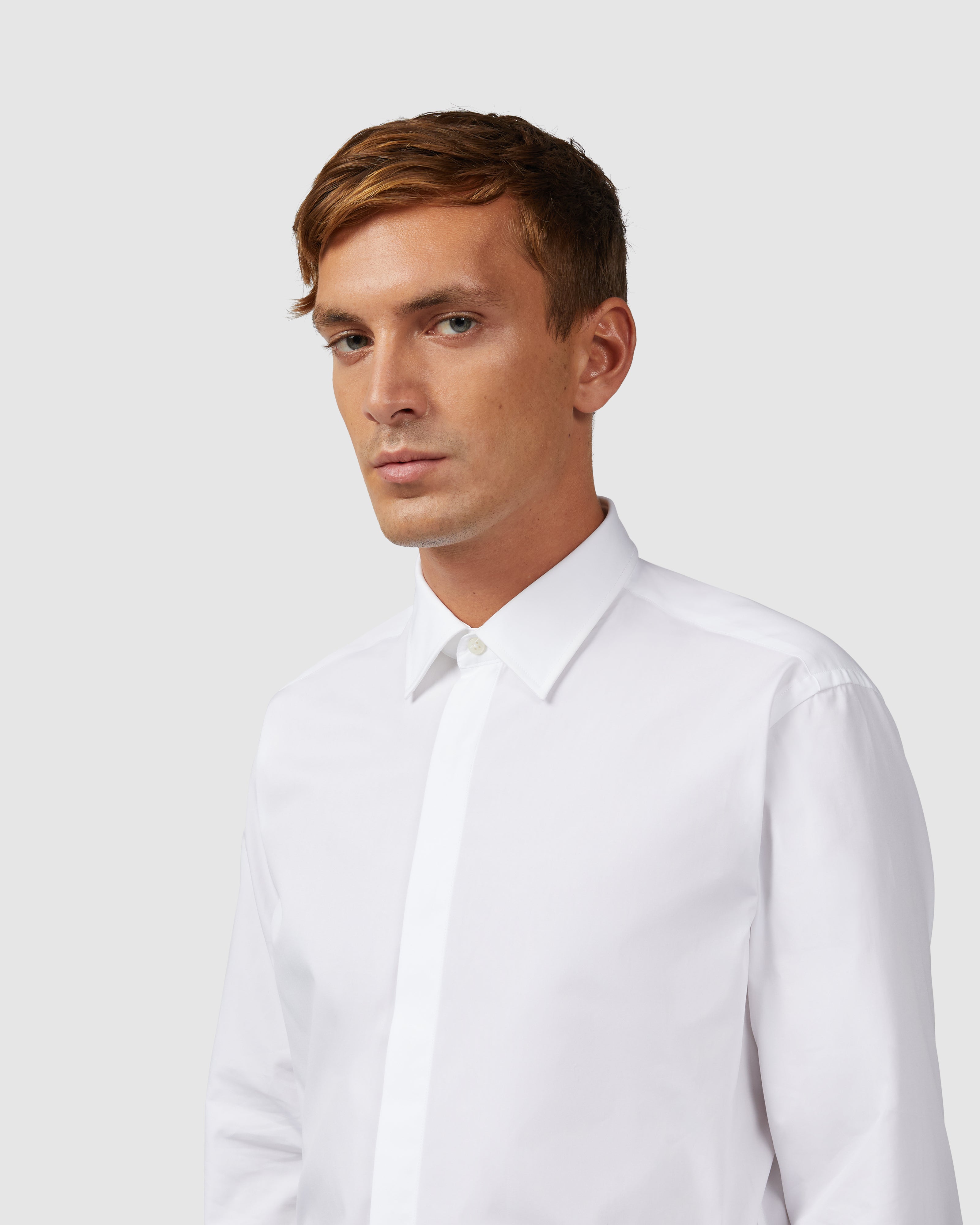 White cotton twill shirt with Italian collar