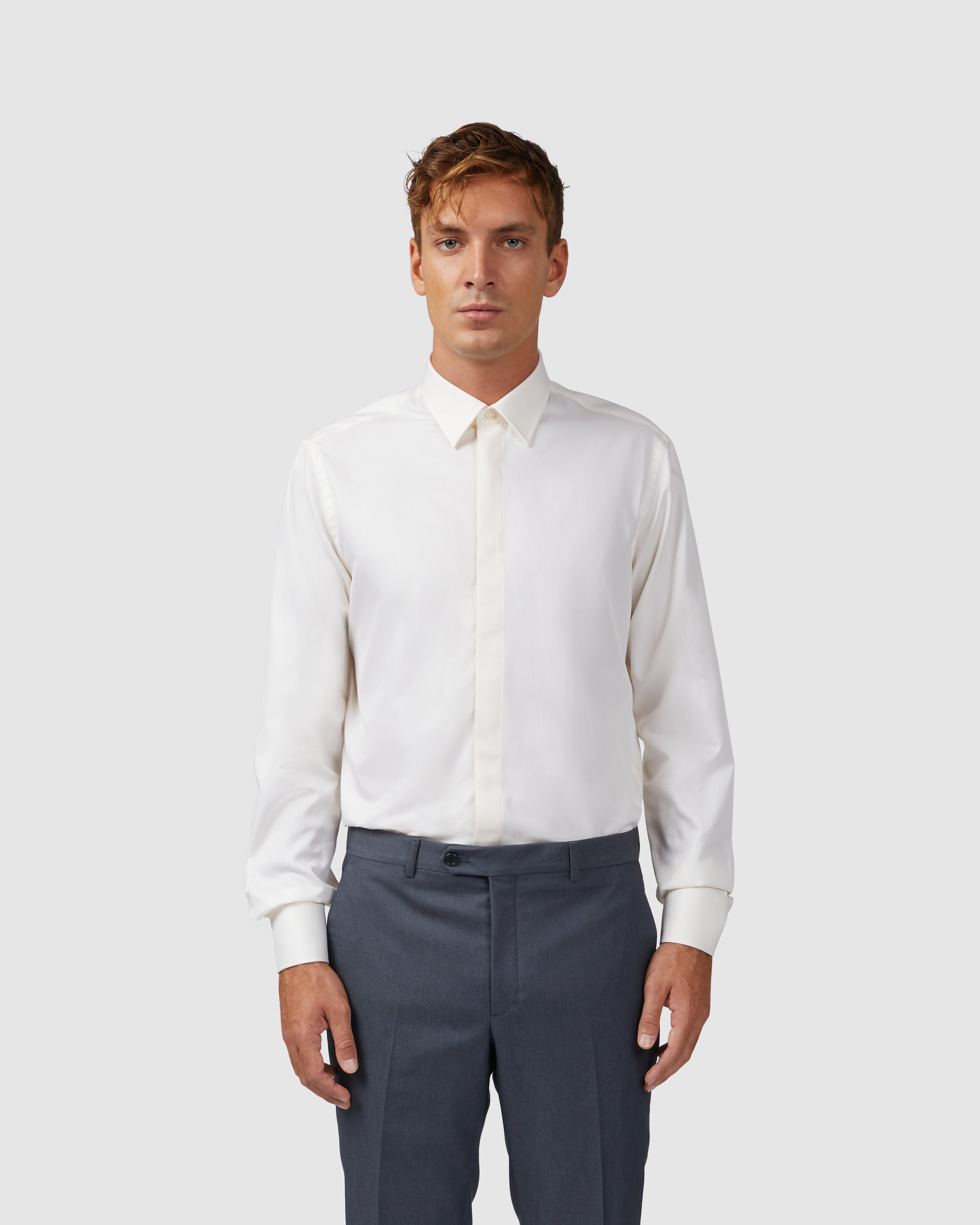 Ivory cotton twill shirt with Italian collar