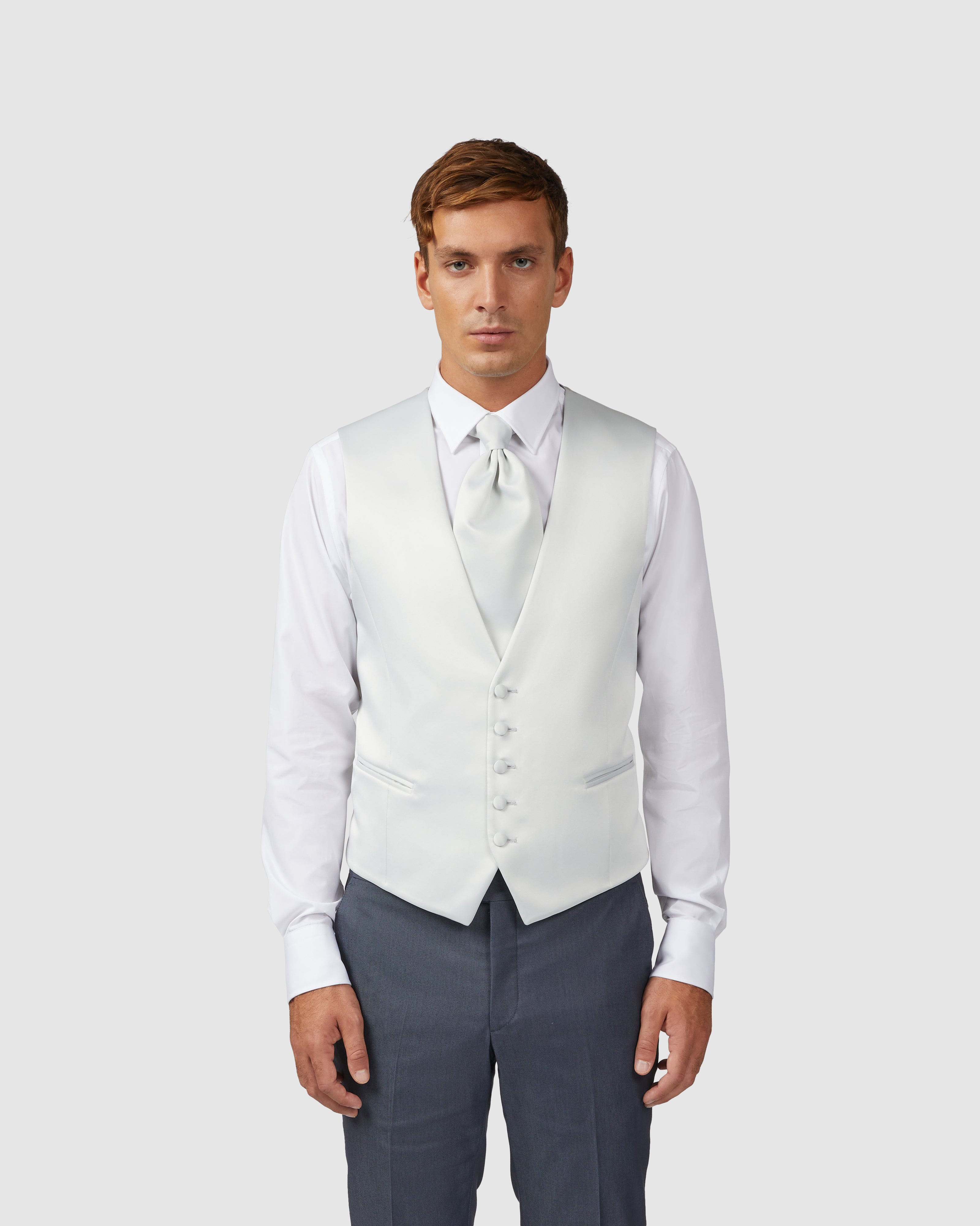 Pearl gray 5 button vest with matching ascot            