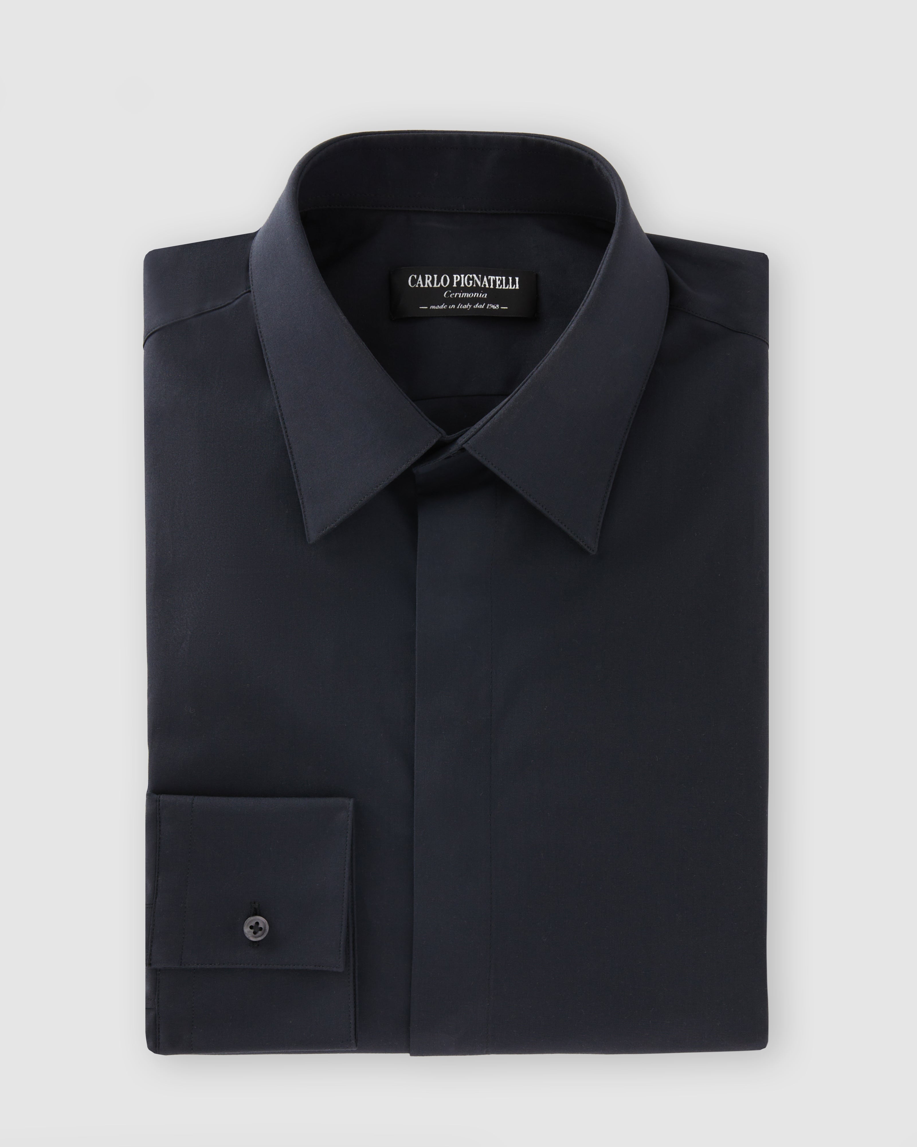 Camicia blu scuro in popeline comfort con collo italiano