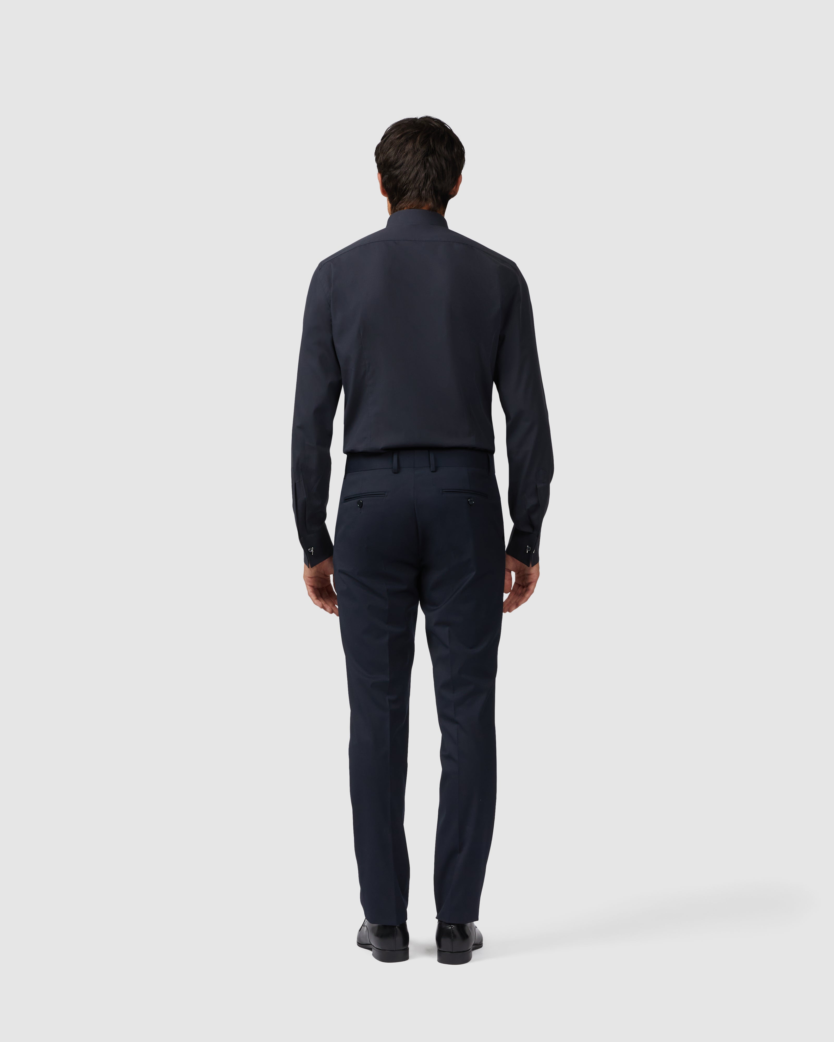 Camicia blu scuro in popeline comfort con collo italiano