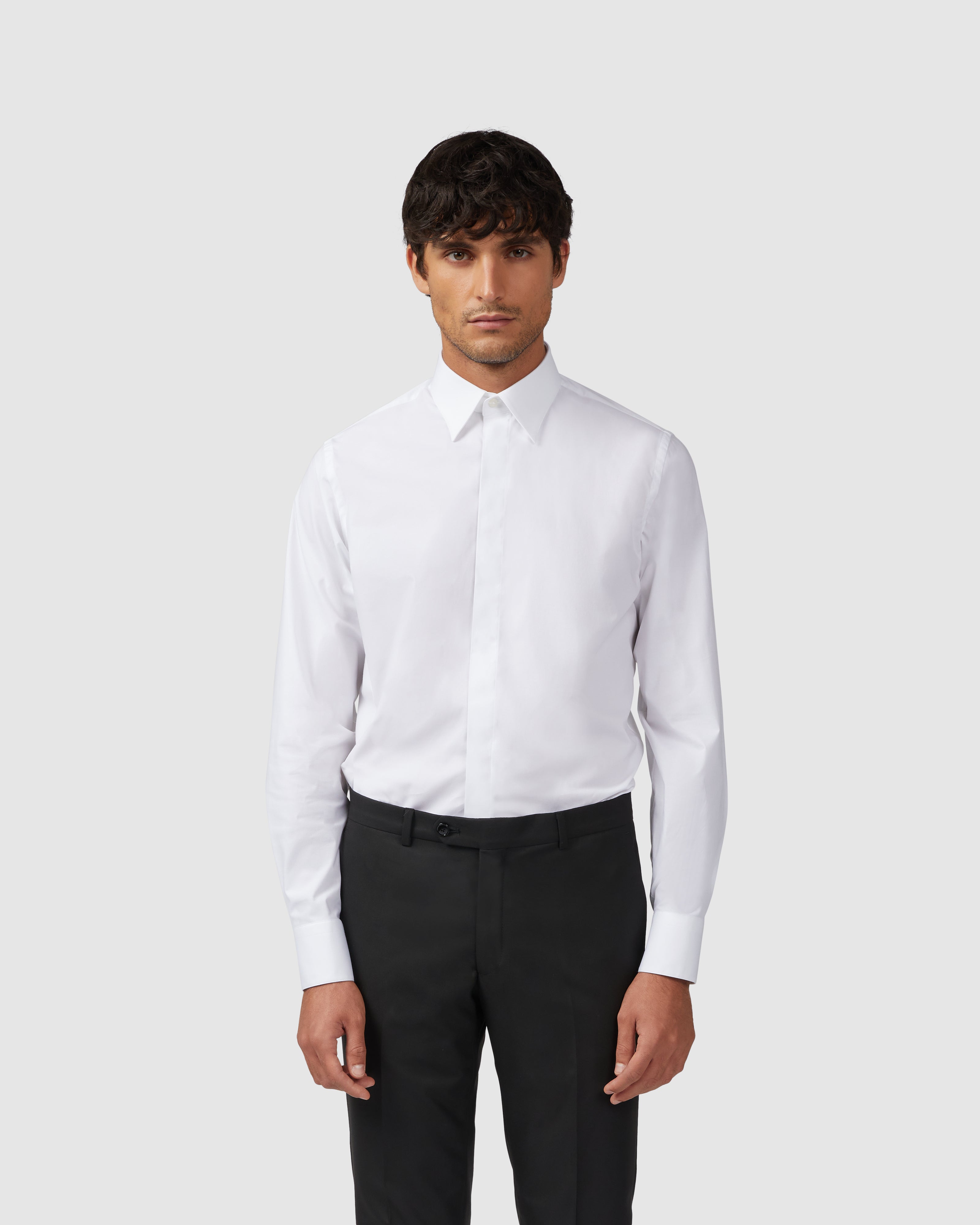 White poplin comfort shirt with Italian collar           