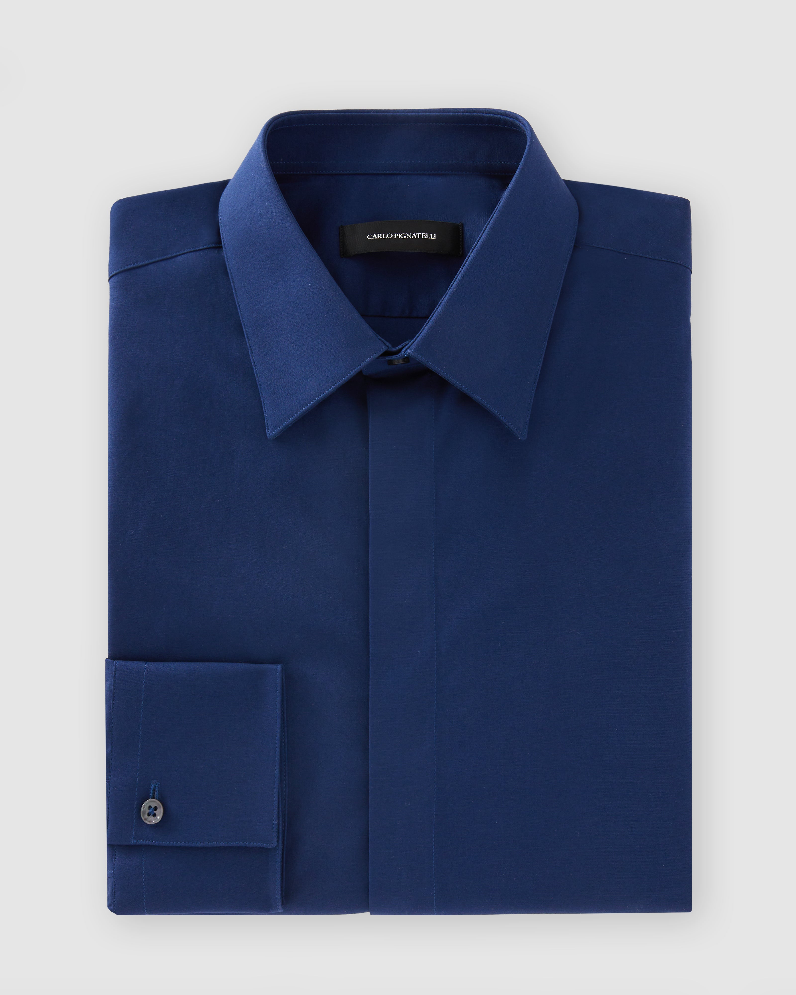 Camicia bluette in popeline comfort con collo italiano