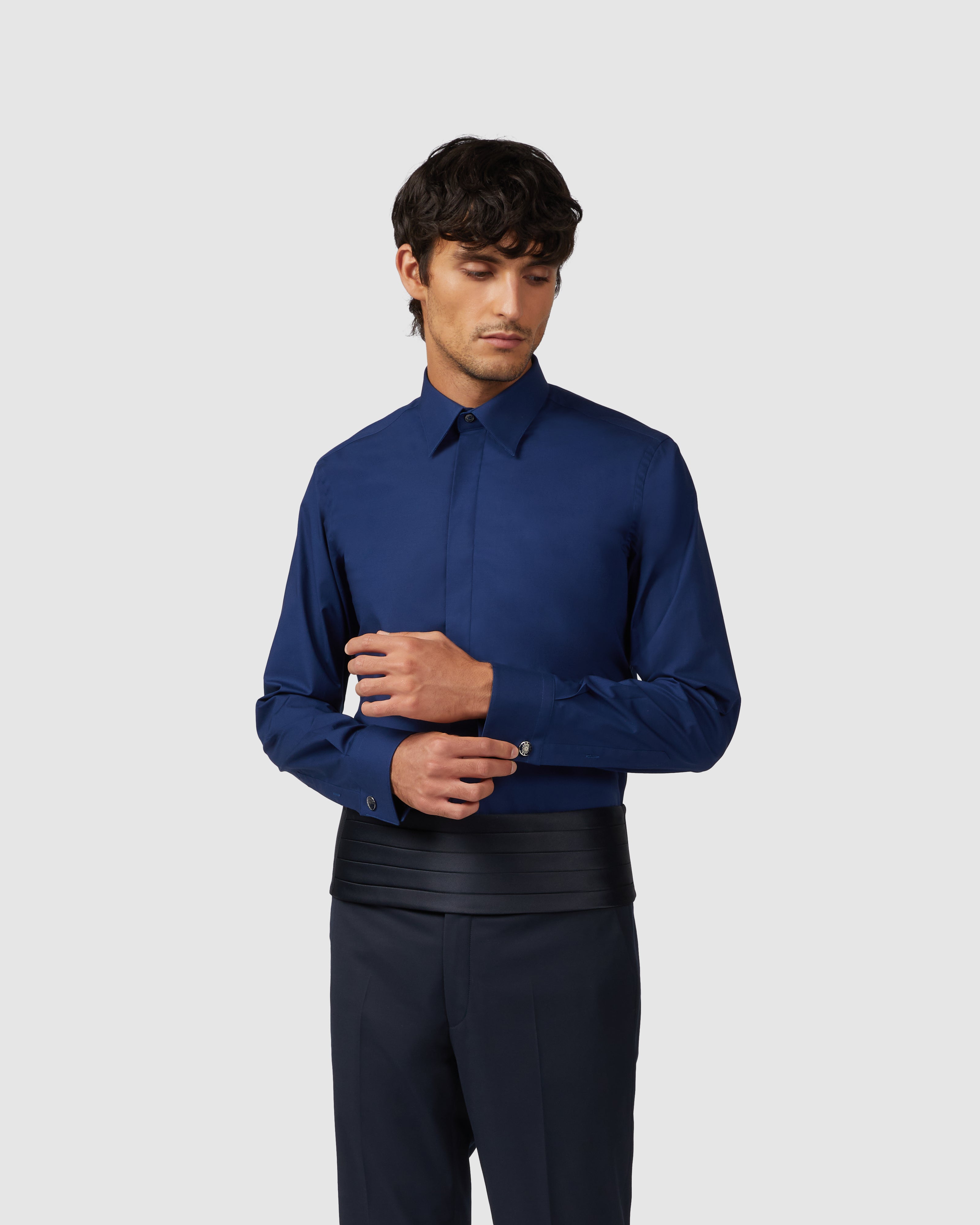 Bluette poplin comfort shirt with Italian collar            