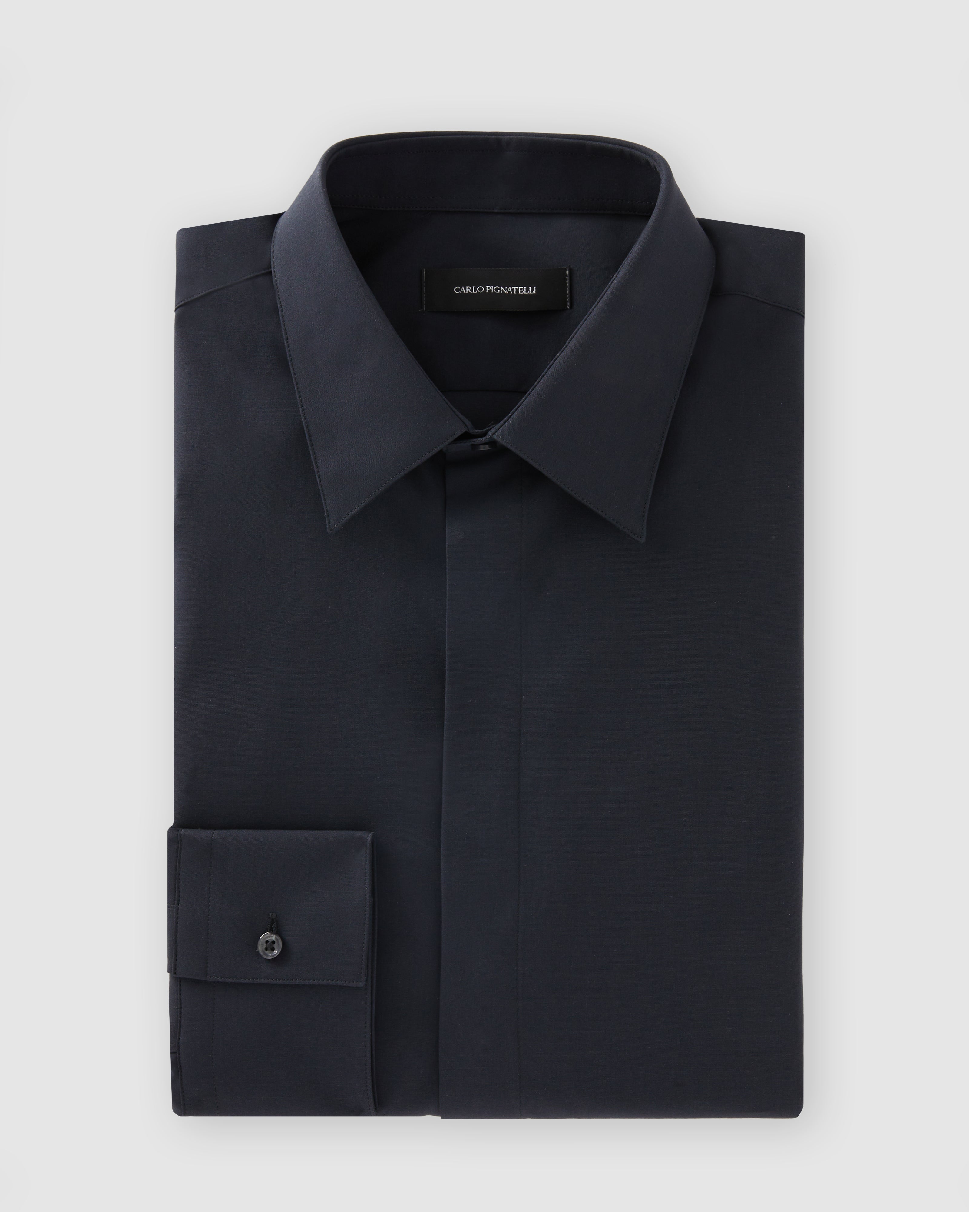 Camicia nera in popeline comfort con collo italiano