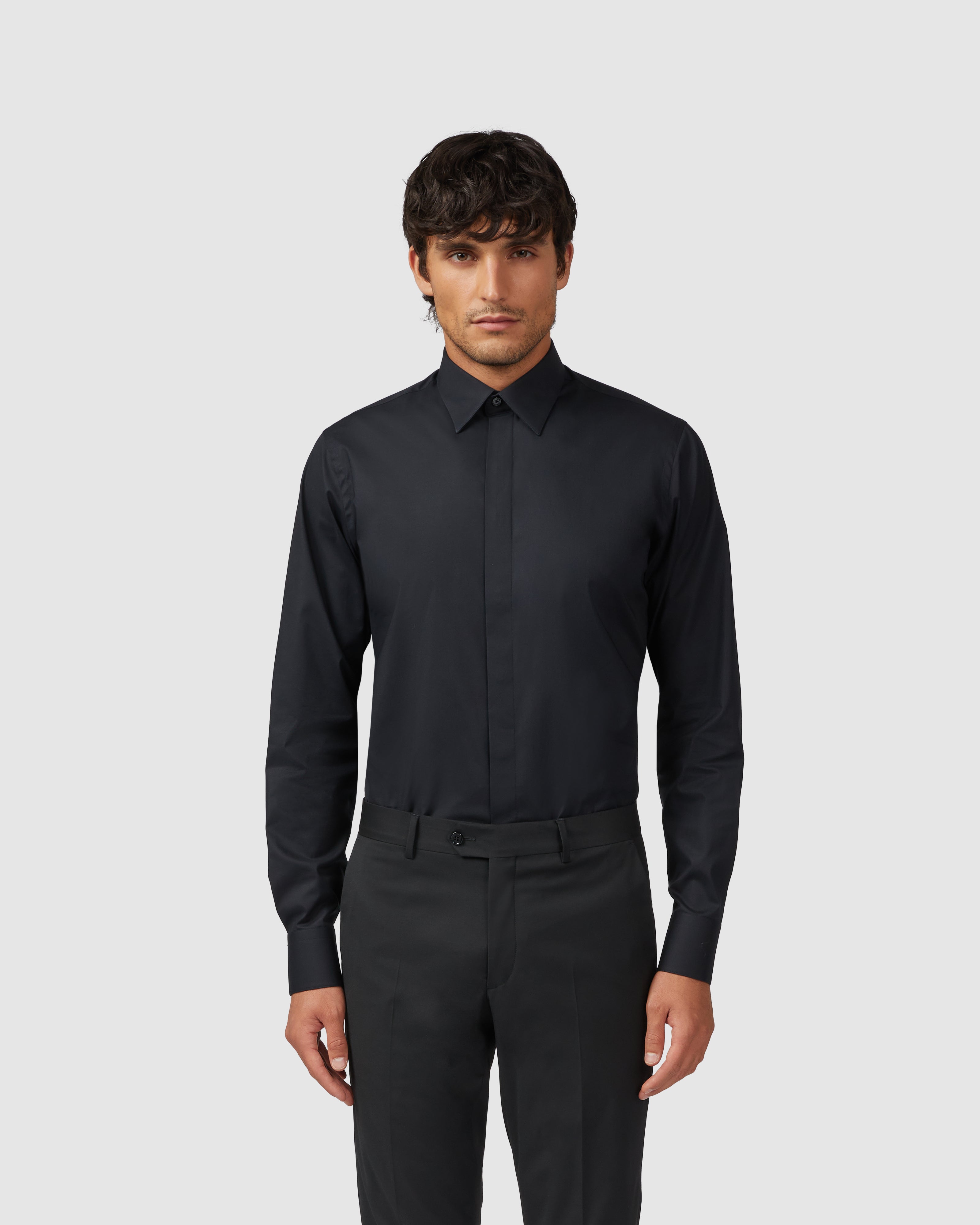 Black poplin comfort shirt with Italian collar           