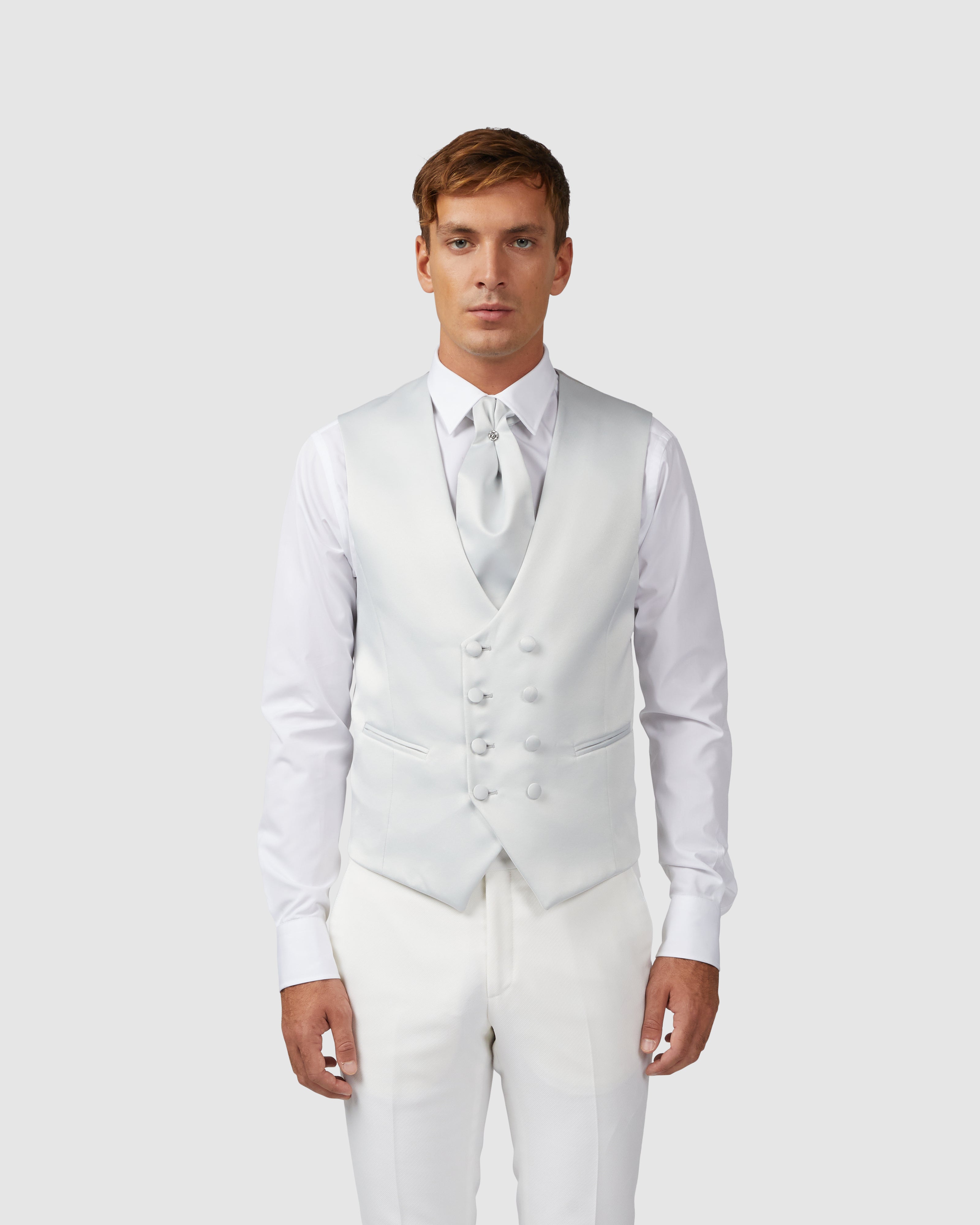 Pearl gray 8 button vest with matching ascot