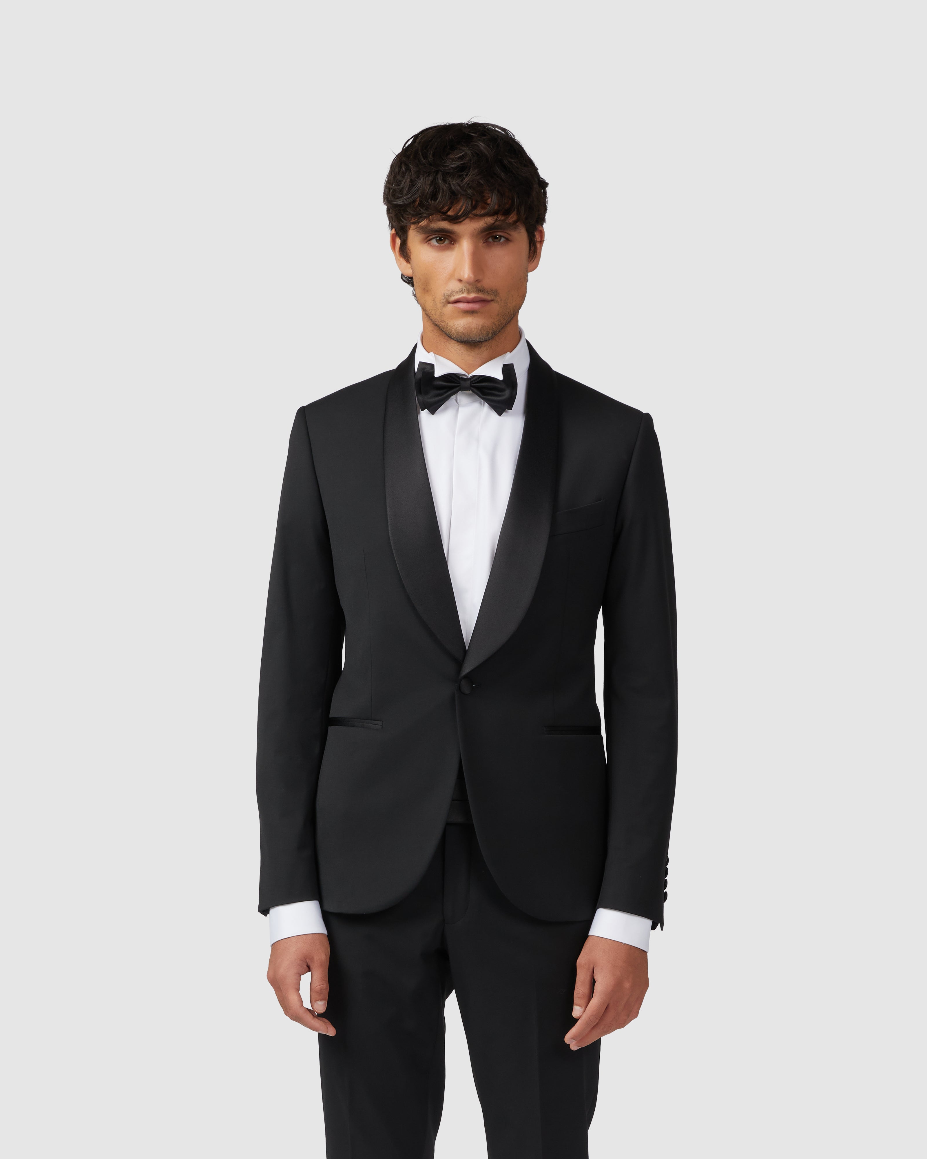 Abito smoking comfort nero con collo a scialle