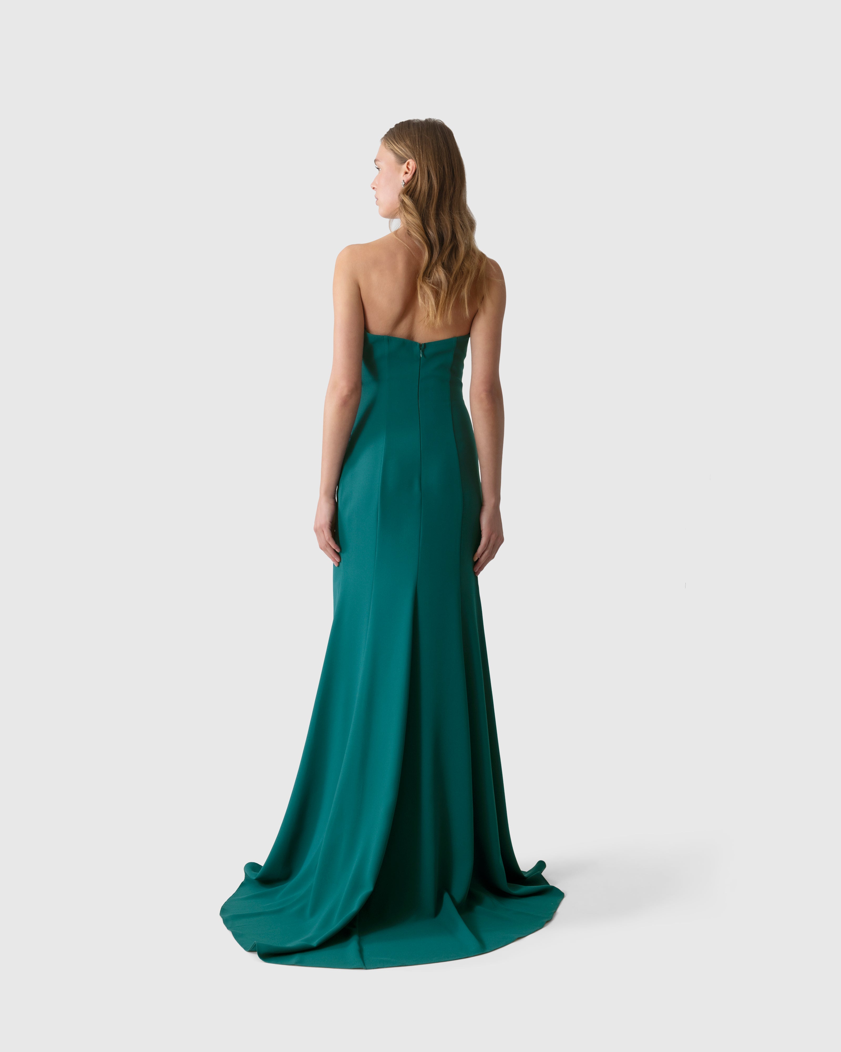 Robe longue ajustée en crêpe vert canard
