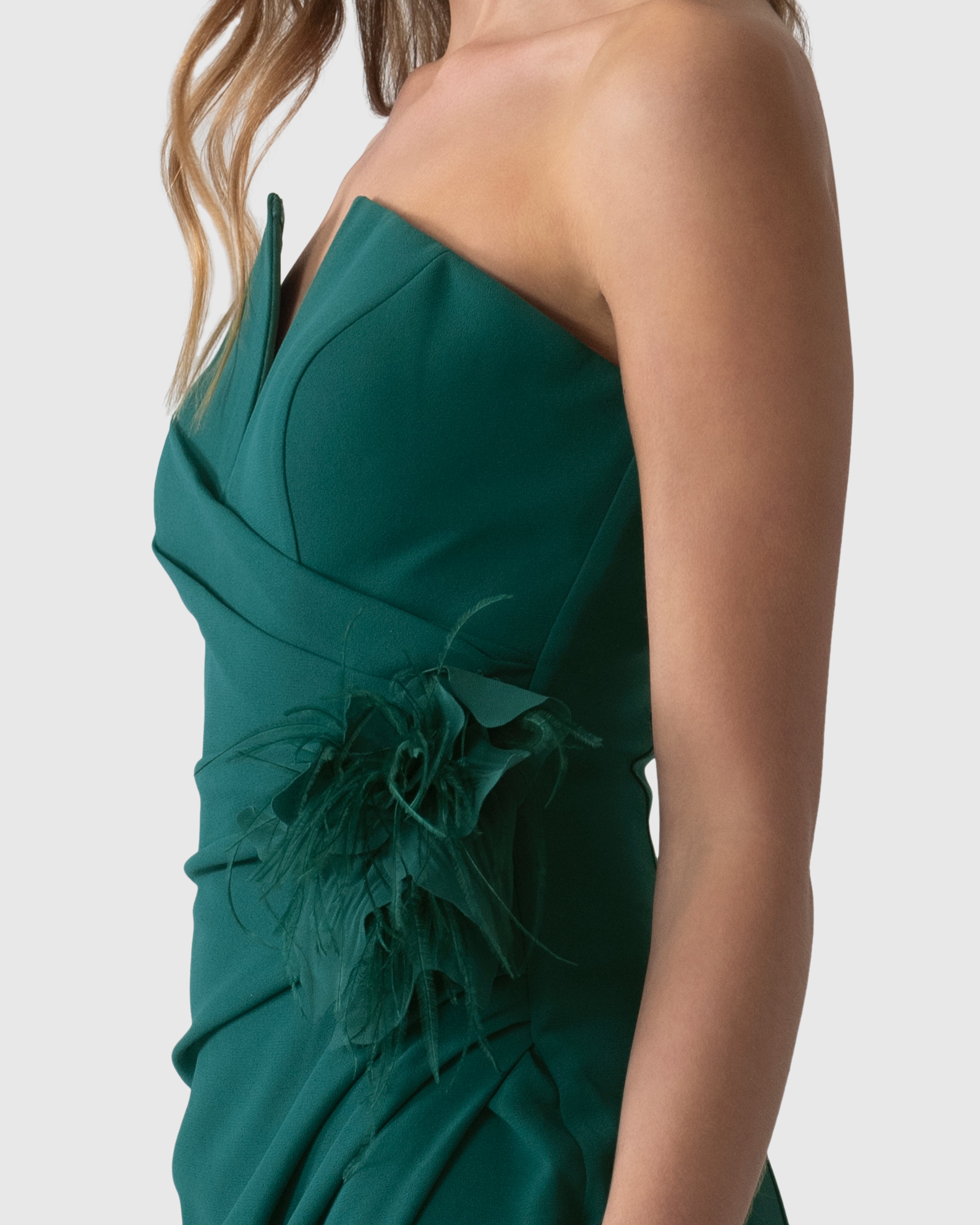 Abito lungo aderente verde ottanio in crêpe